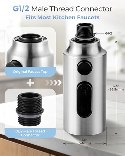 Pull Down Faucet Sprayer Head Replacement, Brushed Nickel 3 Function Pull Out Spray Nozzle with 9 Adapters for Kitchen Sink Faucet, American Standard for Moen Kohler Delta G1/2 Male Connector - color: Brushed Nickel