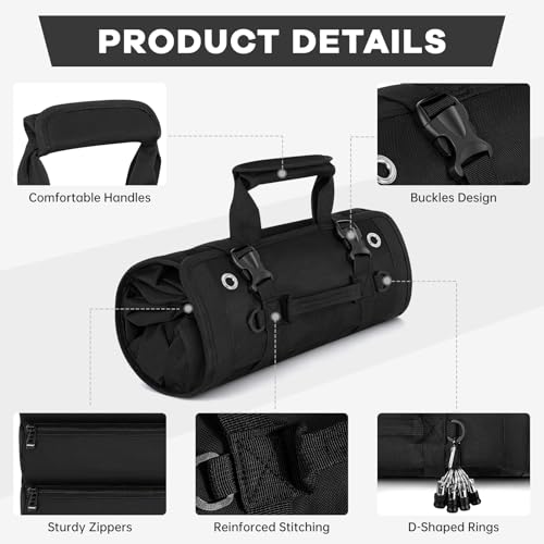ANILD 13 Inch Regular Long Tool Bag Roll Up, Roll Up Tool Bag Organizer - color: Black, size: Regular