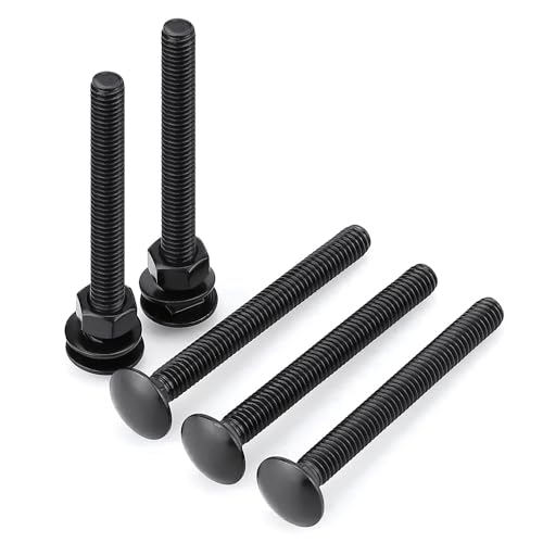 Glvaner (6 Sets) 3/8-16 x 5-1/2" Stainless Steel Carriage Bolts Screws Black and Hex Nuts & Flat Washers Black, Round Head Square Neck, 304 Stainless Steel 18-8, Full Thread Coverage - size: 3/8-16 x 5-1/2"