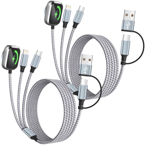 Travel Essentials 3 in 2 Multi Charging Cable for iWatch Charger/IP/USB-C - color: Greyiwatch, size: 2Pack 5FT