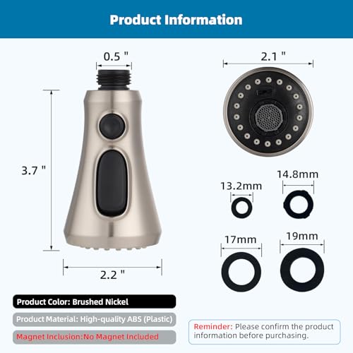 Hibbent NSF/ANSI/CAN 61 & 372 Certified Pull Down Kitchen Faucet Head - color: Brushed Nickel, style: 1.8 Gallon Per Minute