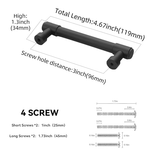 10 Pack 3-3/4 Inch(96mm) Kitchen Cabinet Handles Matte Black Cabinet Pulls Alloy Drawer Pulls Solid Cabinet Hardware - color: Matte Black, size: 3-3/4'' Hole Center(96mm)