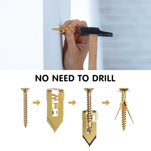 180 PCS Drywall Self-Drilling Anchors with Screws Kit, 90 Anchors (0.47x1.18) +90 Zinc Plated Screws, No Drill Needed, Suitable for Heavy Duty Hanging of TVs, Shelves, Picture Frames, etc.