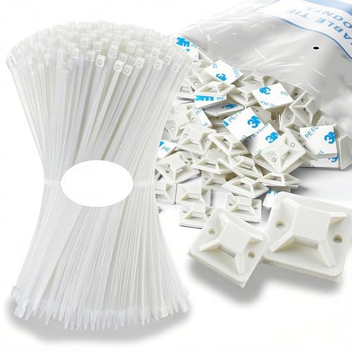 Zip Tie Mounts - SeuYeugX 1000 PCS Cable Self Adhesive Mounts Set for Wire Management with Stick Pads Anchors Clips Squares Holders (White) - color: 1000pack White