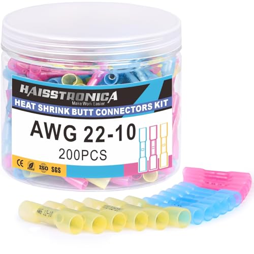 haisstronica 200PCS Heat Shrink Butt Connectors, 22-10 AWG Mixed Sizes - style: Mixing AWG 22-10