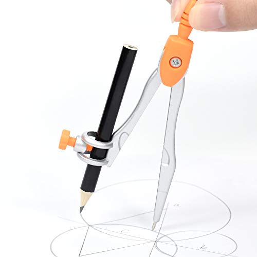 Unjoo Geometry Set 10 Pcs Student Supplies, Protractor and Compass (Orange） - color: Orange