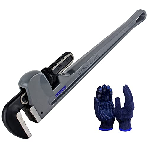 24 Inch Aluminum Pipe Wrench, 4"/100mm Adjustable Cr-Mo Jaw Opening Heavy Duty Straight Handle Plumbing Wrenches, Perfect Plumbers Tool Exceed GGG Standard - size: 24-IN, style: Straight