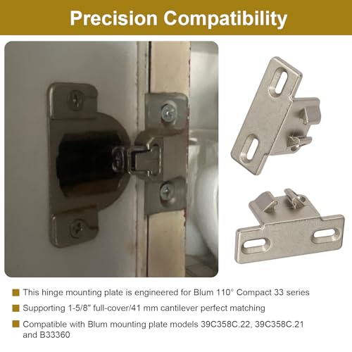 Hinge Mounting Plate Replacement for Blum 1 5/8" Overlay 110 Degree Compact 33 Edge, Edge Mount Plates for Blum Face Frame Overlay Hinge, Hinges for Cabinet Doors, Self Closeing Hinges