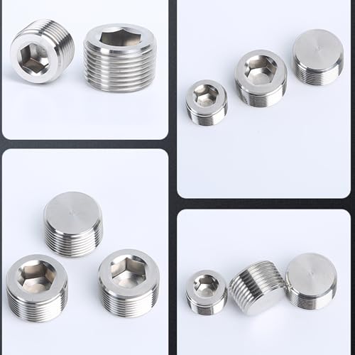 20 PCS 304 Stainless Steel Pipe Plug Socket Set, 1/8" 1/4" 3/8" 1/2" 3/4" NPT Male Plug, 5 Size Internal Hex Head Pipe Fitting Kit for Leak