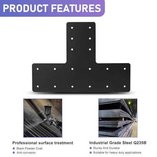 T Post Bracket 4PCS,16.8"x12" T Flat Mending Plate for Repair Framing - style: T Shape (16.8X12X5)