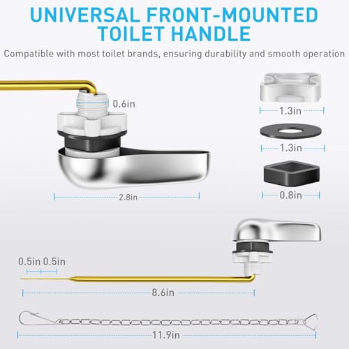 Toilet Handle Replacement Kit - American Standard Toilet Flush Handle Replacement, Universal Front Mount toilet lever bowl handle flusher arm tank replacement kit, Metal &Brass Toilet arm Lever &Chain