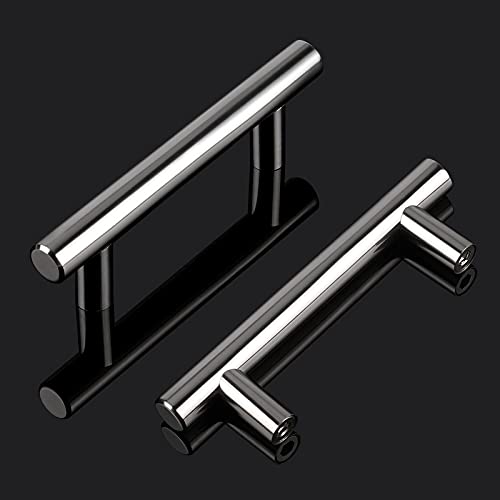 Probrico 30 Pack 3 Inch Polished Chrome Cabinet Handles, 5 Inches Total Length Euro T Bar Handle Pulls, Stainless Steel Kitchen Cabinet Hardware Drawer Pulls - color: Polished Chrome, size: hole center 3"