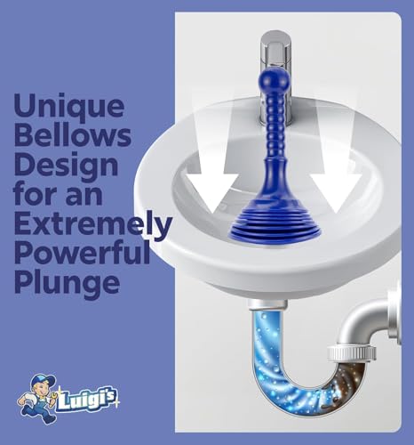 Luigi's Sink Plunger Kitchen - Sink Plunger Bathroom - Drain Bathtub or Shower - Small and Powerful Clog Remover - Commercial Style "Plumbers Plungers" with Large Bellows - Blue - Small - color: Blue - Small Drain Plunger