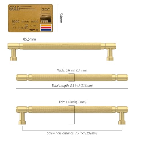 Amerdeco 10 Pack Brushed Gold knurled Cabinet Pulls 7.5" | Drawer Pulls Cabinet Hardware Kitchen Cabinet Handles for Bathroom ZH0072 - color: Brushed Gold, size: 7.5" hole center