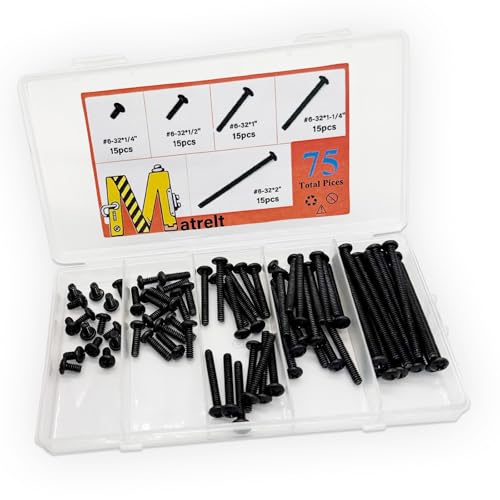 75 Pcs 5Sizes Black #6-32 Machine Screws Knob Screws Cabinet Screw Electricians Screw, Carbon Steel Zinc-Plated Phillips Pan Head Machine Bolts Assortment Kit - size: Black #6-32-5Size-75P