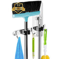 AceMining Broom Holder Wall Mount, 2 Racks 3 Hooks Heavy Duty Mop Organizer - color: 2 Racks & 3 Hooks (Silver) - 1 Pack
