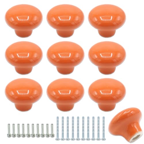 10-Pack Ceramic Cabinet Knobs Orange 32mm Round Drawer Pull - color: Orange