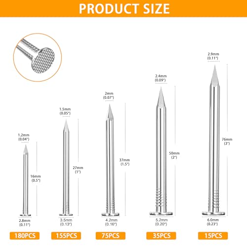 460pcs Hardware Nails Assortment Kit, Stainless Steel 304 Nails Kit, Wall Nails Kit,5 Size Picture Hanging Nails, Wood Nails, Finishing Nails(0.5inch,1inch,1.5inch,2inch,3inch) - size: 460pcs Nails Kit