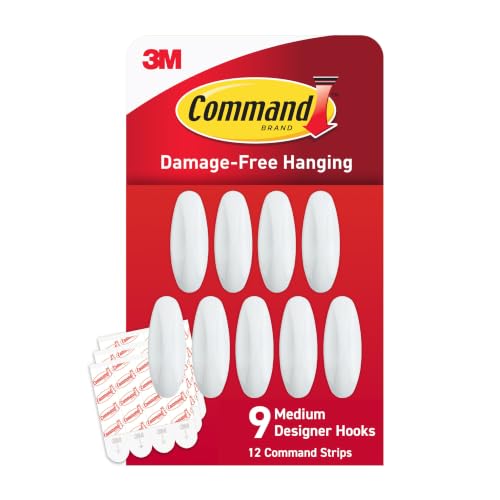 Command Medium Designer Hooks, 9 Hooks, 12 Strips - color: White