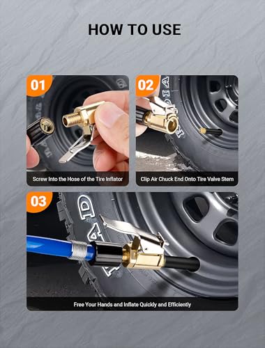 2 Pcs Brass Locking Tire Air Chuck, Tire Inflator Hose Adapter for Twist On Connection Convert to Lock On, No Air Leakage Air Compressor Pump Clip On Tire Chucks, Tire Nozzle with Tire Valve Thread - size: Thread Connector 2pcs