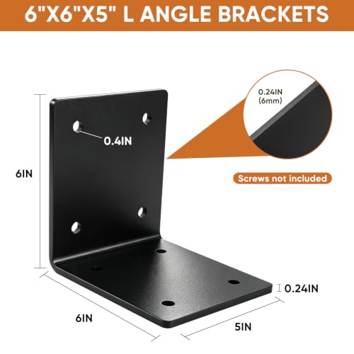 4 Pcs 6"x6"x5" Heavy Duty L Angle Bracket, 6mm, Max Load 300lbs - size: 6×6×5×6