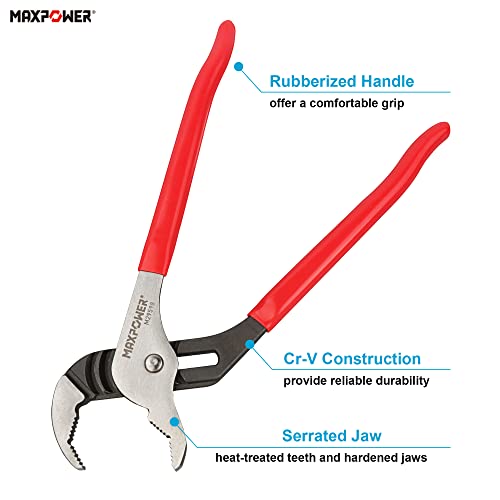 MAXPOWER 12 inch Groove Joint Pliers, Quick Adjustable Serrtated V Jaw Tongue and Groove Pliers - size: 12"