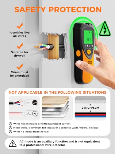 Mecurate 5-in-1 Stud Finder Wall Scanner for Studs, Metal & Live AC Wires - color: Orange