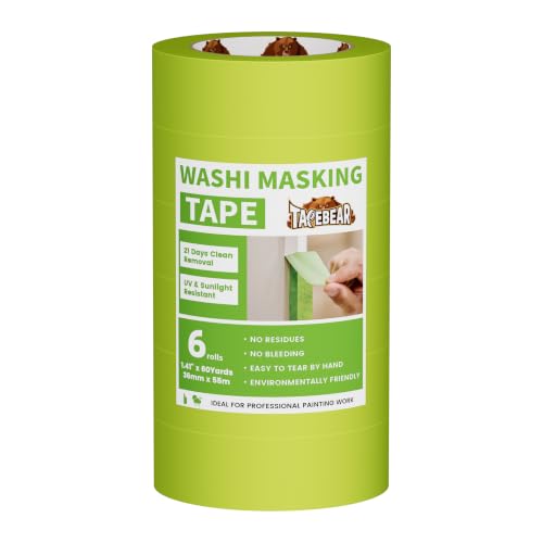 TAPEBEAR Green Washi Painters Tape 21-Days Clean Removal 1.41" x 60Yards - color: Green, size: 1.41" x 60Yard
