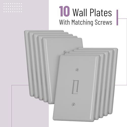 Bates- Light Switch Plates, 10 Pack, Light Gray, Light Switch Cover Plate, Single Switch Plate Cover - color: Light Gray, size: 10 Pack, Standard-Size