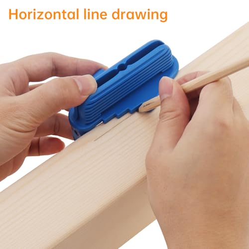 Center Scriber, Multifunction Magnetic Center Finder Tool, Woodworking Offset Marking Gauge for Carpentry with Hexagonal Pencil, Pencil Sharpener, Magnetic Scriber (Blue) - color: Blue