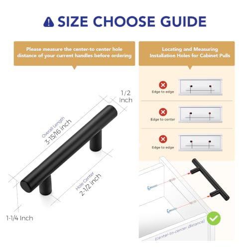 Ravinte Matte Black Cabinet Handles,Round T Pulls,2-1/2 Inch,30 Pack - color: Matte Black, size: 2-1/2 Inch Hole Center