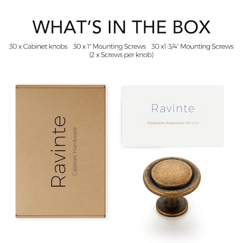 Ravinte Antique Brass Cabinet Knobs Zinc Drawer Knobs, 1-1/4 Inch, 30 Pack - color: Antique Brass