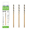 3/16 x 8 Inch Extra Long Drill Bits (3 Pack), Aircraft Drill Bit Black and Gold M2 HSS for Wood, Plastic, Thin Metal Sheet - size: 3/16 in