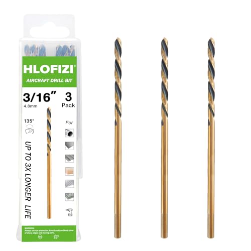 3/16 x 8 Inch Extra Long Drill Bits (3 Pack), Aircraft Drill Bit Black and Gold M2 HSS for Wood, Plastic, Thin Metal Sheet - size: 3/16 in