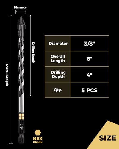 toolant 3/8" Serrated Eccentric Masonry Drill Bits, 5-Piece Set - size: 3/8"(5pcs)
