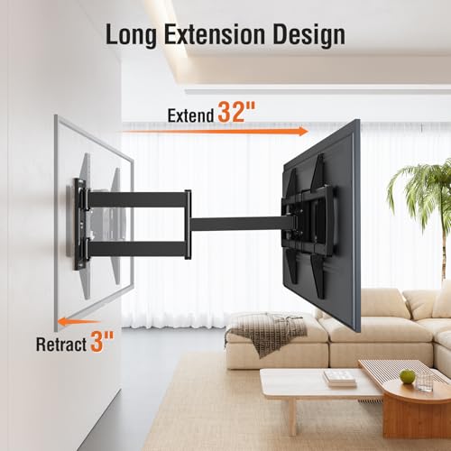 32" Long Arm TV Wall Mount for 32-75 Inch TV, Corner TV Bracket Single Stud - size: TV 42-75". Arm 32"