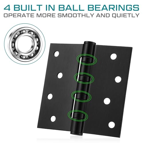 24 Pack Black 4'' Ball Bearing Door Hinges, 4 x 4 Inch Exterior Door Hinge - color: Black