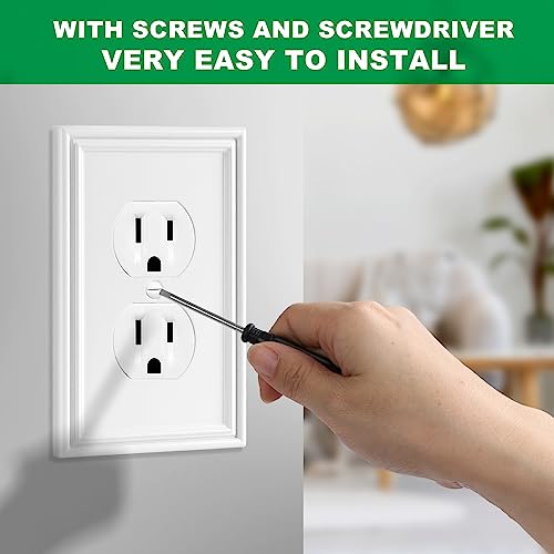 4 Pack White Modern Decorative Electrical Outlet Covers Wall Plate - size: 1 Gang Duplex Outlet