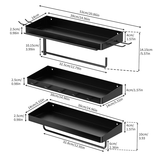 SUNTECH Garage Paper Towel Holder with Shelf, Wall-Mount, 3 Pack (Black) - color: Black, size: 12.8-inch(3 Pack)