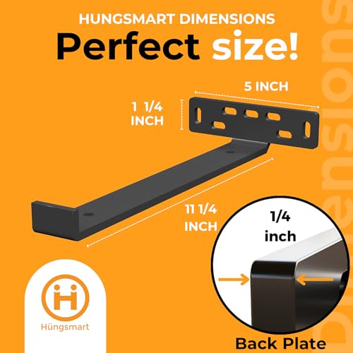 4-Pack Heavy Duty Floating Shelf Brackets - Black, Q253 Steel, Wall Mount, 11.25"L x 5"W x 1 1/4"H - color: Black, size: 11.25 inch - J Shape