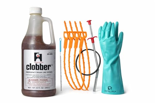 Clobber Complete Drain Cleaning Kit – Emergency Drain Line Opener with Mechanical Tools & Protective Gloves – Heavy-Duty Clog Removal for Hair, Grease & Buildup