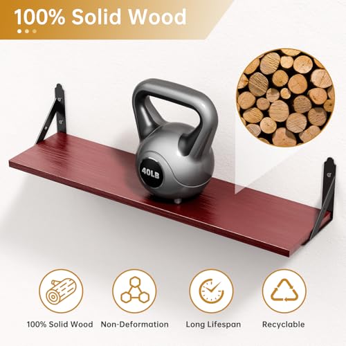 ROMGUAR CRAFT Wood Wall Floating Shelves Set of 4, 23.6" x 6" - Red - color: Red, size: 23.6" x 6"