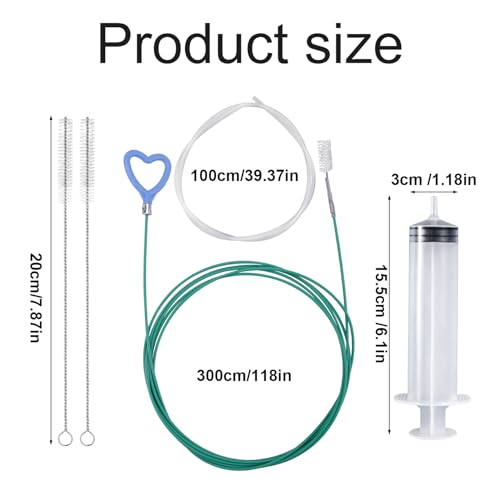 BOXOB 5pcs Sunroof Drain Cleaning Tool, 118in Flexible Long Pipe Cleaner with 2 Clean Brush 1 Syringe 1 Syringe Hose Heart Handle Design Tube Cleaner Brush for Auto Car Sunroof Wiper