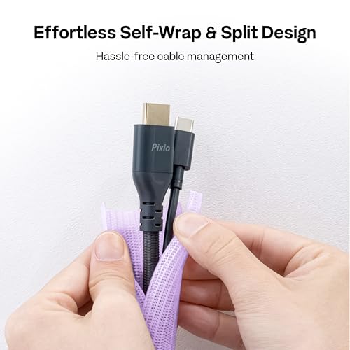 Pixio 10FT Tubing Cable Sleeve – Purple 1/2 inch Flexible Cable Management Sleeve for PC, Gaming, TV & Office, Wire Organizer for Desk Cable Cleanup - color: Purple