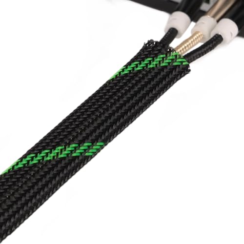 25ft PET Expandable Braided Cable Sleeve 5/8inch(16mm) Pet Braided Cable Sleeve for Audio Video Device Wire Automotive Wire (Black Green) - color: Black Green, size: 16mm"(5/8 inch)
