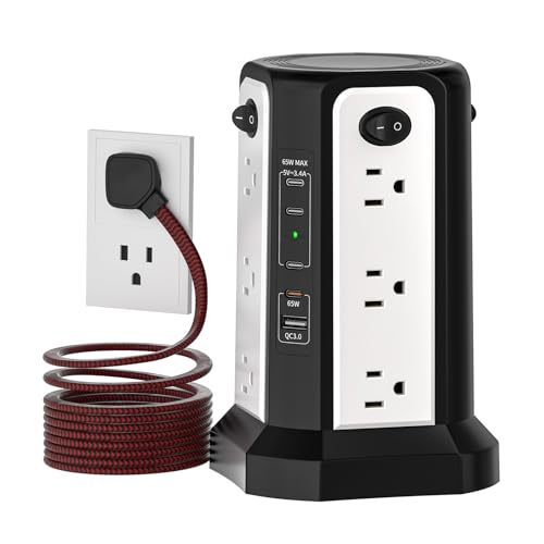 PASSUS PD65W USB C Fast Desktop Power Strip Surge Protector - color: Black White-4C1A