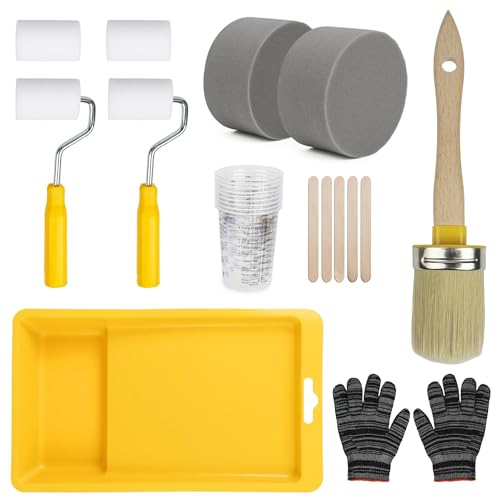 20PCS Paint Brush and Roller Set,Small Paint Roller Set Sponge Applicators, Tray Liner, Mixing Cups & Sticks, Painting Supplies for Cabinet Furniture, DIY All-in-One Paint Tools (2 Inch)