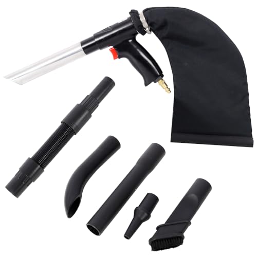 2-in-1 Pneumatic Air Vacuum & Blow Gun Kit with Dust Bag, Air Blow Gun Vacuum Tool for Dust Cleaning, Inflation & Workshop Use, Includes Aluminum Tube, L‑Shaped Hose, Brushes & 1/4‑18 NPT Fitting