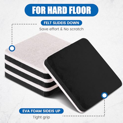 Geelin 36 Pcs Felt Furniture Sliders for Hardwood Floors 3 Inch Carpet Furniture Sliders Reusable Heavy Duty Movers Slider for Hard Surfaces Moving Pads Carpet Floor Protectors (Square)