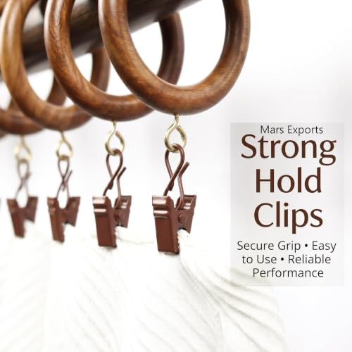 50 Pieces Natural Rosewood Wooden Curtain Rod Rings with Clips | 2 Inch Outer Diameter, 1.25 Inch Inner Dia | Fits 1 Inch Rod | Drapery Curtain Rings - size: 1.25 INCH Inner Dia